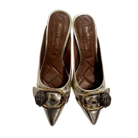Kurt Geiger London Mayfair Buckle Leather Heeled Mules in Silver | Poshmark