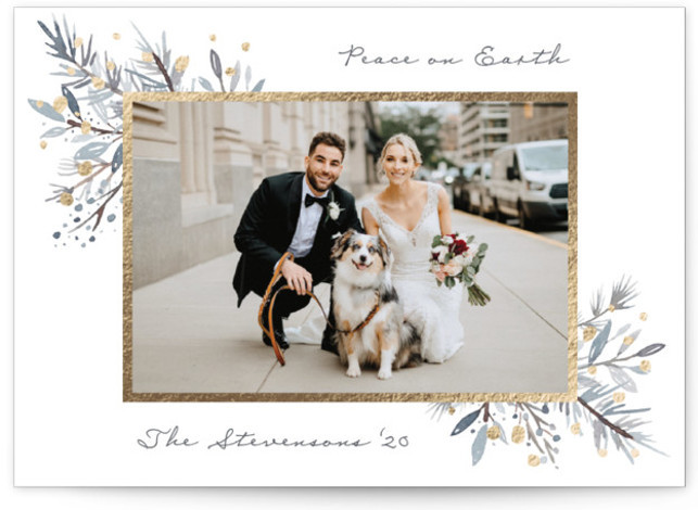 "Peaceful Botanical" - Customizable Foil-pressed Holiday Cards in Blue by Factory Made. | Minted