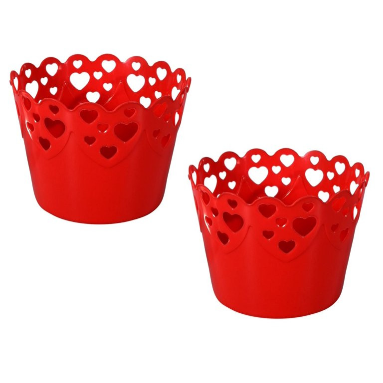 CGT Valentine's Day Red Plastic Scalloped Baskets Buckets Stuffers Picnic Treats Kids Party Favor... | Walmart (US)