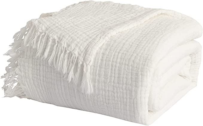 EMME Cotton Blanket Muslin White Throw Blanket for Couch 4-Layer Gauze Blanket Breathable Gauze B... | Amazon (US)