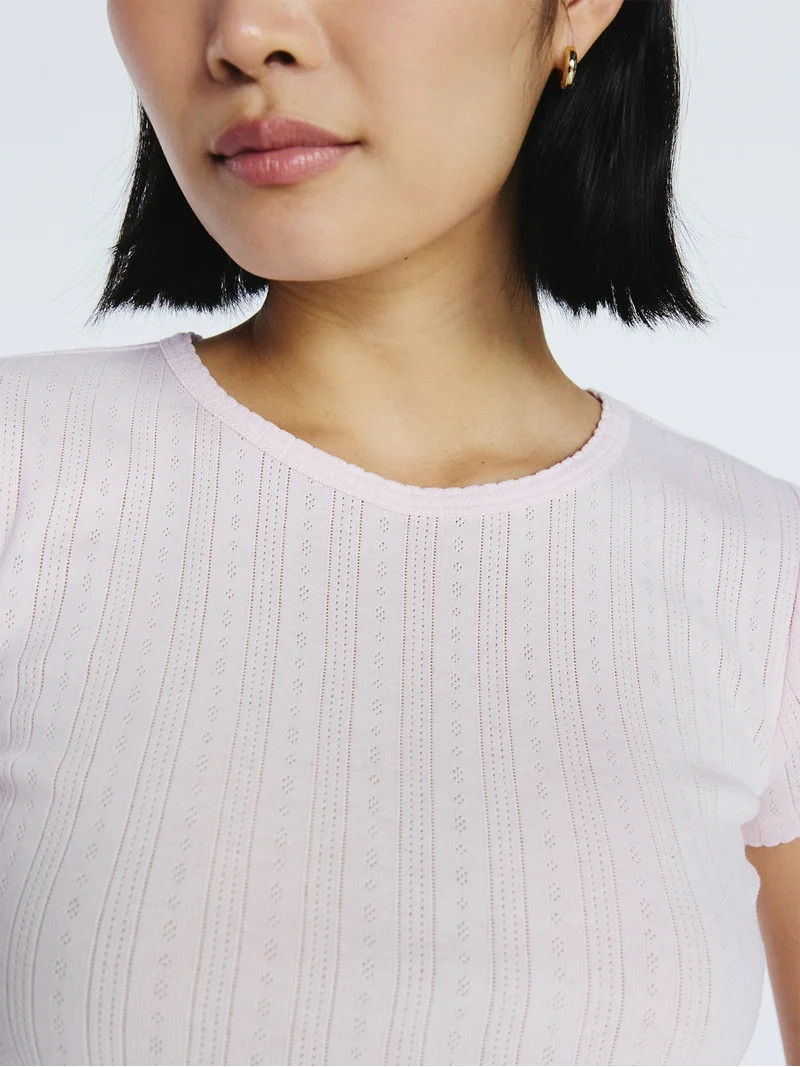 Free Assembly Women's and Women's Plus Pointelle Mini Tee with Short Sleeves, Sizes XS-4X | Walmart (US)