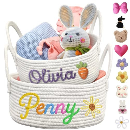 Personalized Baby Name Basket Custom Cotton Rope Diaper Caddy Nursery Organizer Stortage Bin | Amazon (US)