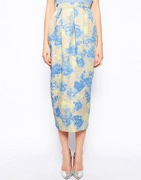 ASOS Midaxi Skirt in Washed Floral Jacquard with Pockets | ASOS US