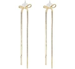 Gold Silver Bow Earrings for Women Bow Drop Dangle Earrings Long Tassel Snake Chain Earrings Ribb... | Amazon (US)