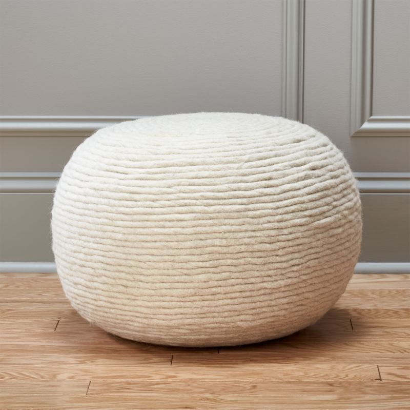 Wool White Pouf + Reviews | CB2 | CB2