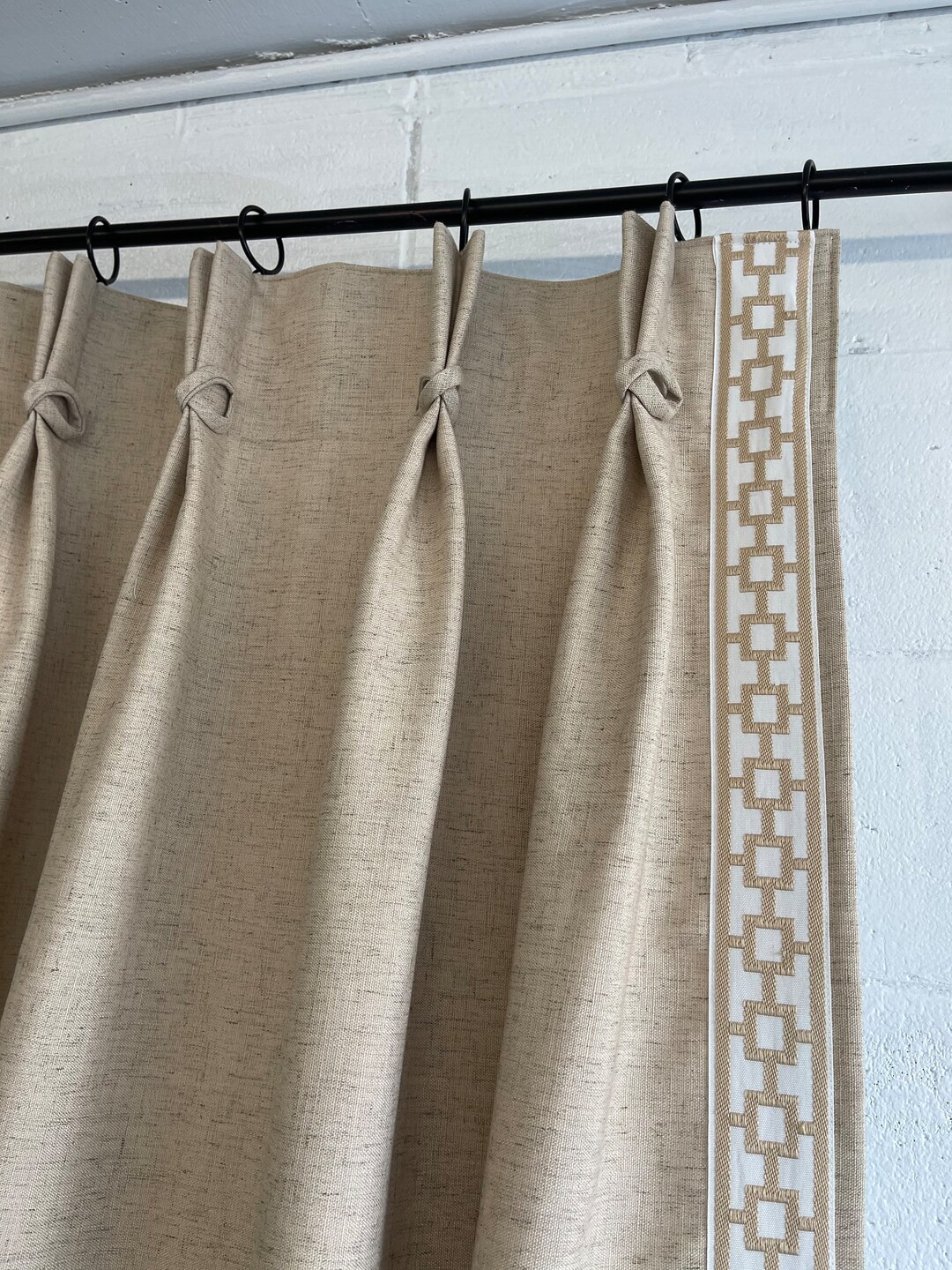 Pinch Pleat Curtain Knot Detail Tape Border Many Colors of Fabric and Trim Lined Panel Designer W... | Etsy (US)