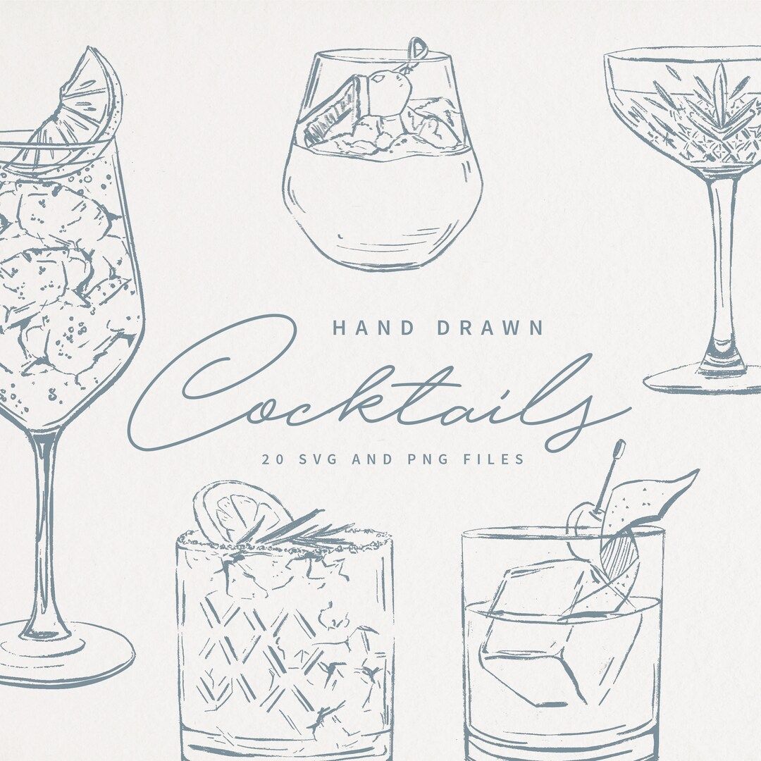 20 Hand Drawn Drink Illustrations | SVG & PNG files | Cocktail Clip Art | Signature Drink Sign Cl... | Etsy (US)