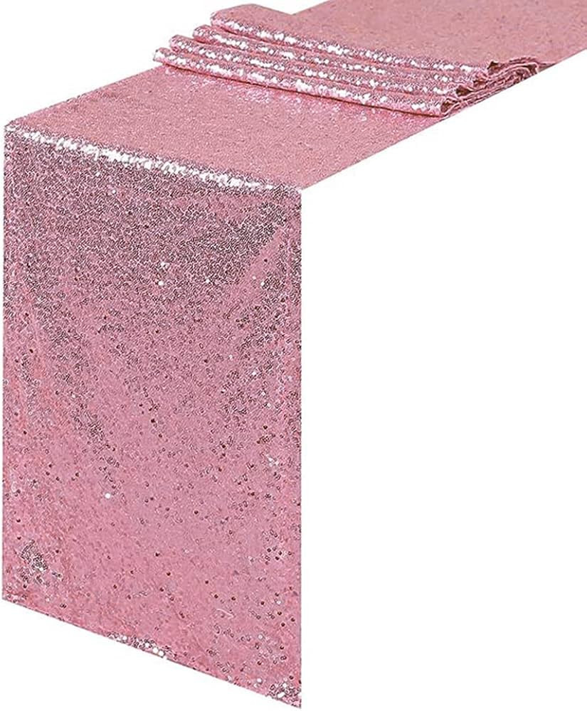 JYFLZQ Rose Pink Sequin Table Runner 12" x 72" Sparkly Pink Metallic Table Runner Glitter Sequin ... | Amazon (US)