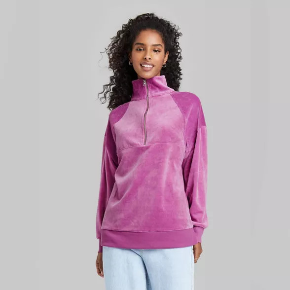 Women's Quarter Zip Velour Tunic Sweatshirt - Wild Fable™ | Target