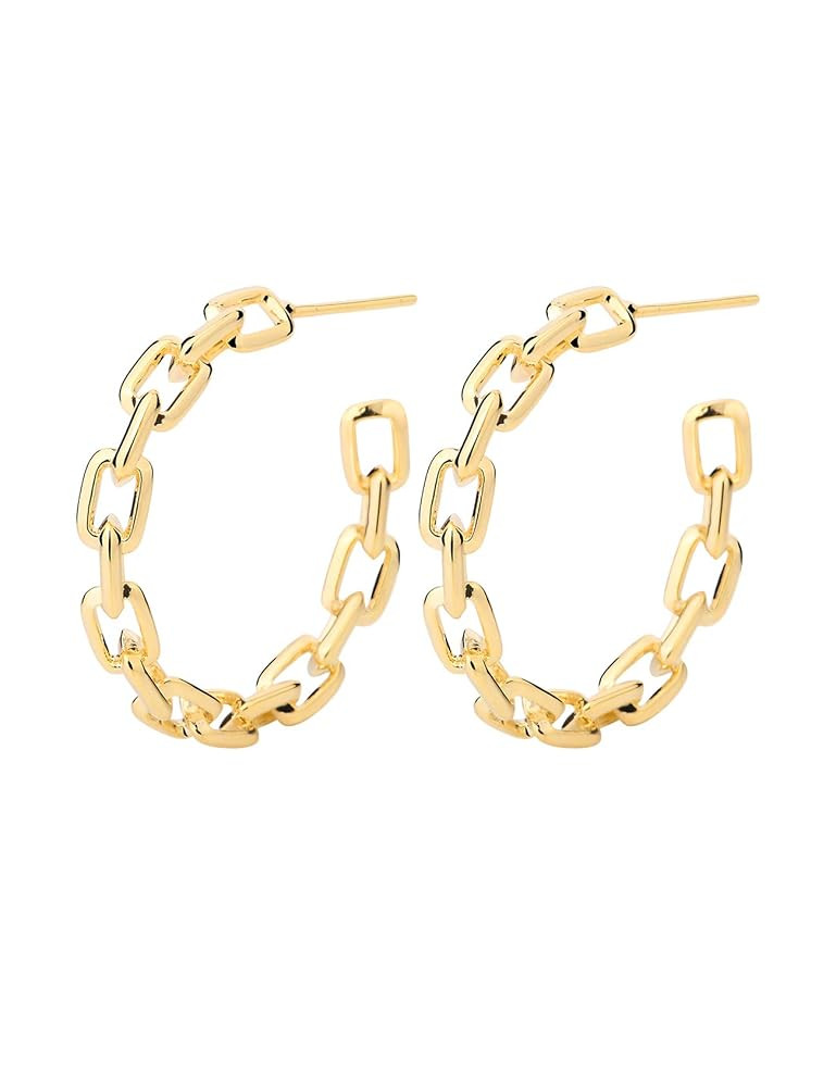 Hoop Earrings for Women - Chain Hoop Earrings Gold/White Gold - Link Hoop Stud Earrings | Amazon (US)