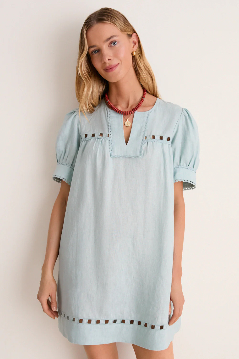 Mediterranean Mist Eyelet Linen Bridget Mini Dress | Tuckernuck (US)