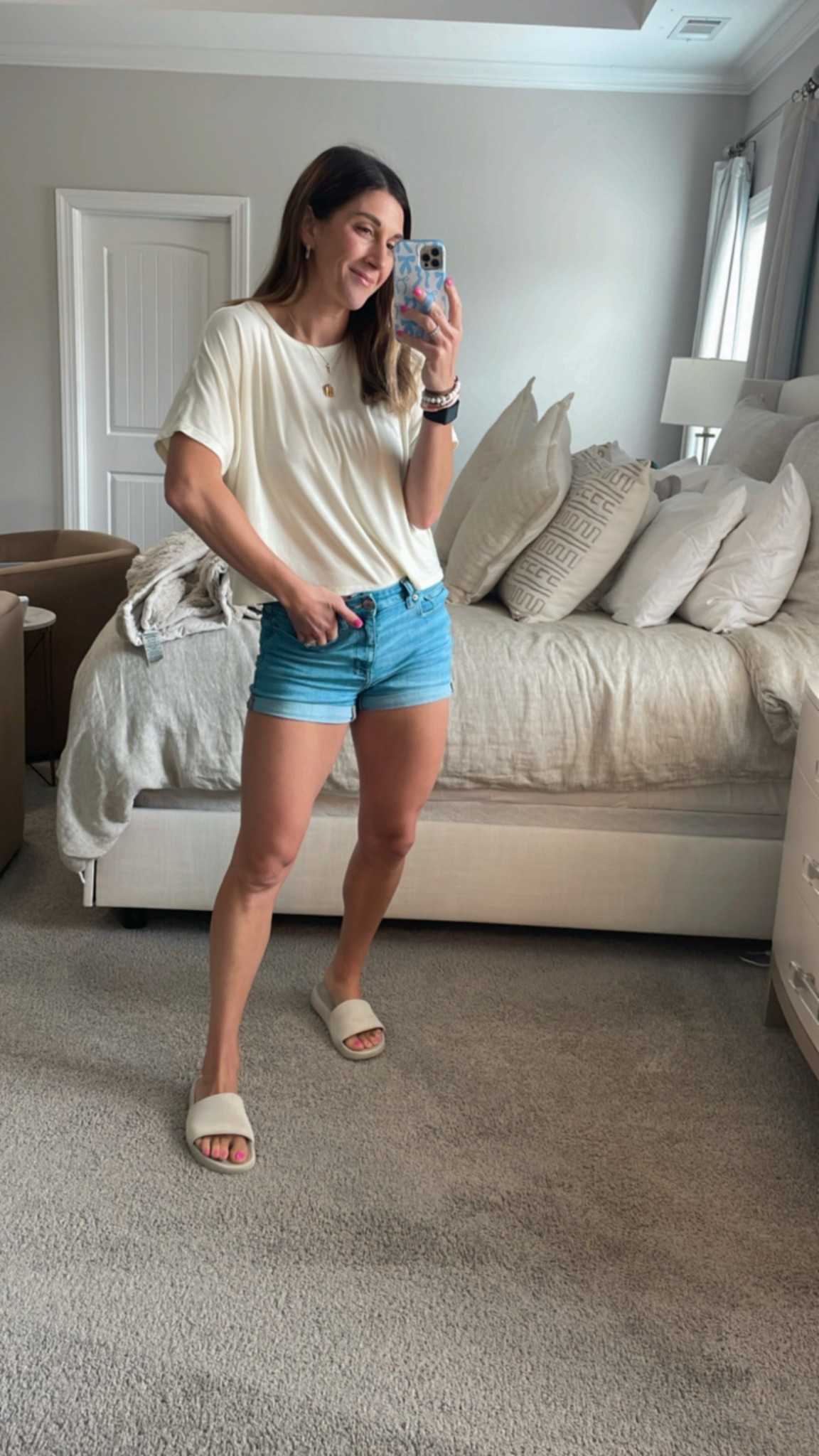 Fave crop light weight tee. this yellow is sold out but offered in many colors. Some colors on sale!

Denim shirts are American Eagle and super comfy and stretchy! Great for everyday summer!

Flat slides are Lululemon, super comfy, great for everyday, beach, pool, gym etc!

Necklaces also linked. Click images to shop!

Outfit of the day | ootd | mom summer | flat | slide | crop tee | necklaces | cross | jean shorts | tee | engraved | personalized 



#LTKStyleTip #LTKFindsUnder50 #LTKSummerEdit