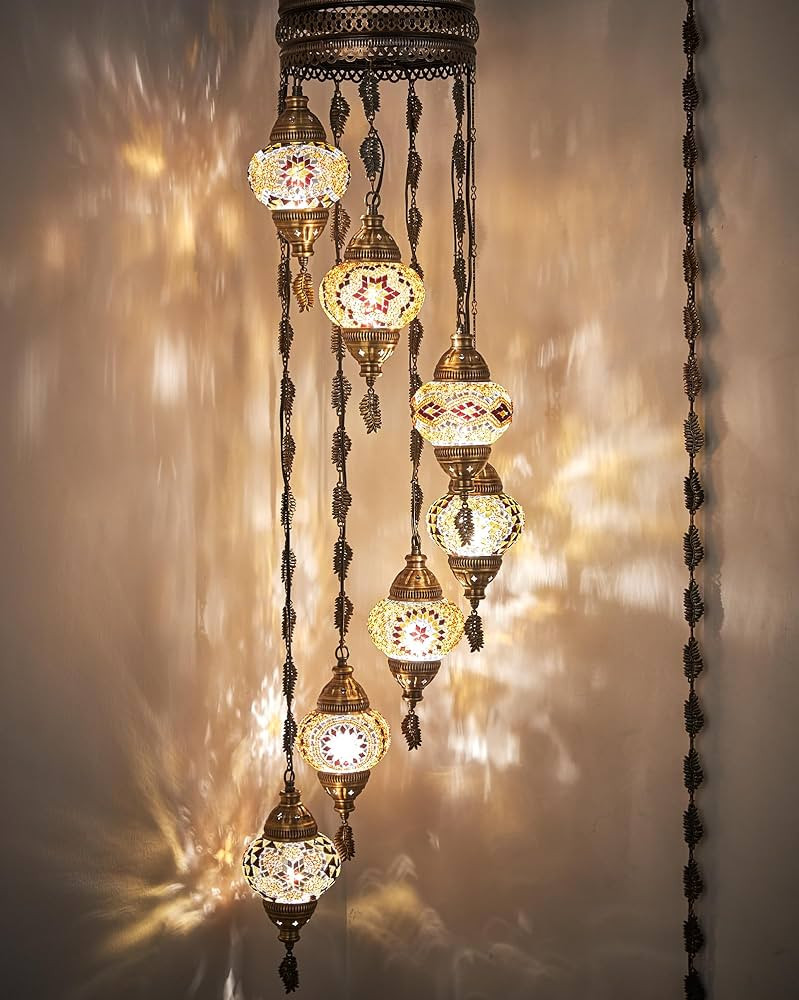 DEMMEX 7-Globe Plug-in Turkish Moroccan Mosaic Chandelier – Tiffany Style Ceiling Lamp, Hanging... | Amazon (US)