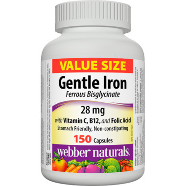 Webber Naturals Gentle Iron 28mg with Vitamin C, B12 and Folic Acid | Well.ca