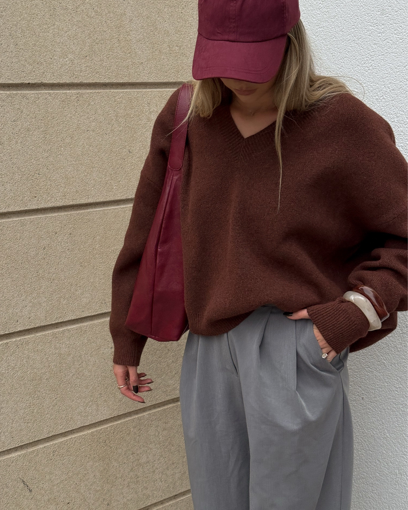casual chic outfit inspo for a day running errands ❣️ 

November outfit, autumn outfit, casual chic outfit, city outfit, cap outfit, oversized jumper, burgundy jumper, tailored trousers, brown suede loafers, coffee shop outfit, London style 

#LTKwinter #LTKuk #LTKautumn