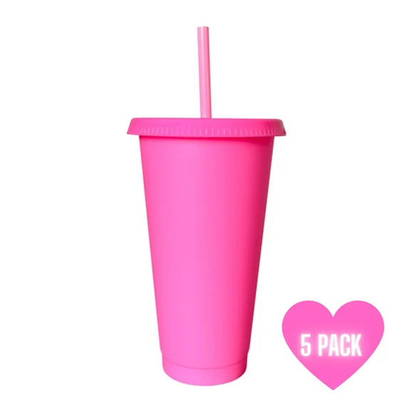 24oz Pink Plastic Reusable Cold Cups with Matching Straws, Venti, Reusable Blank Cold Cups, | Etsy (US)