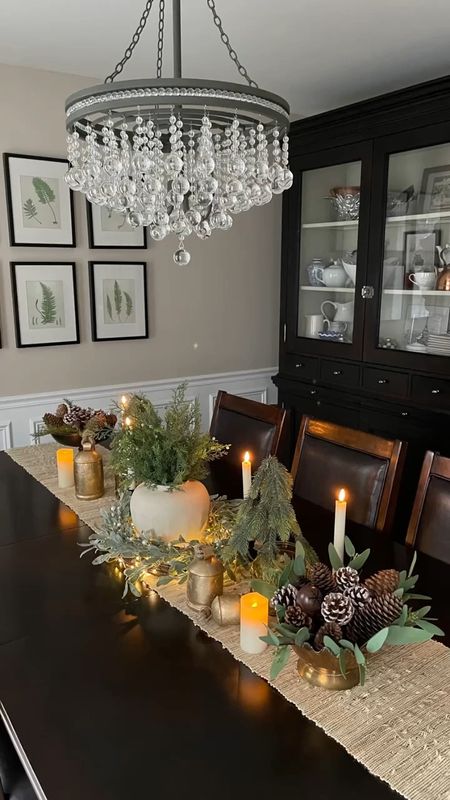 Dining room, table centerpiece, tablescape, home decor ideas, crystal chandelier, bells, candles, cozy decor, decor on a budget

#LTKHoliday #LTKhome #LTKSeasonal