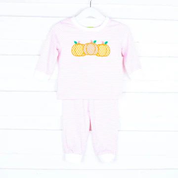 Light Pink Stripe Pumpkin Cluster Pajamas | Classic Whimsy