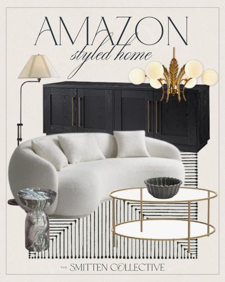 Amazon styled home decor includes sideboard, couch, gold coffee table, black decorative bowl, floor lamp, chandelier, side table, area rug.

Styled living room, vintage modern home decor, home decor 

#LTKhome #LTKstyletip #LTKFind