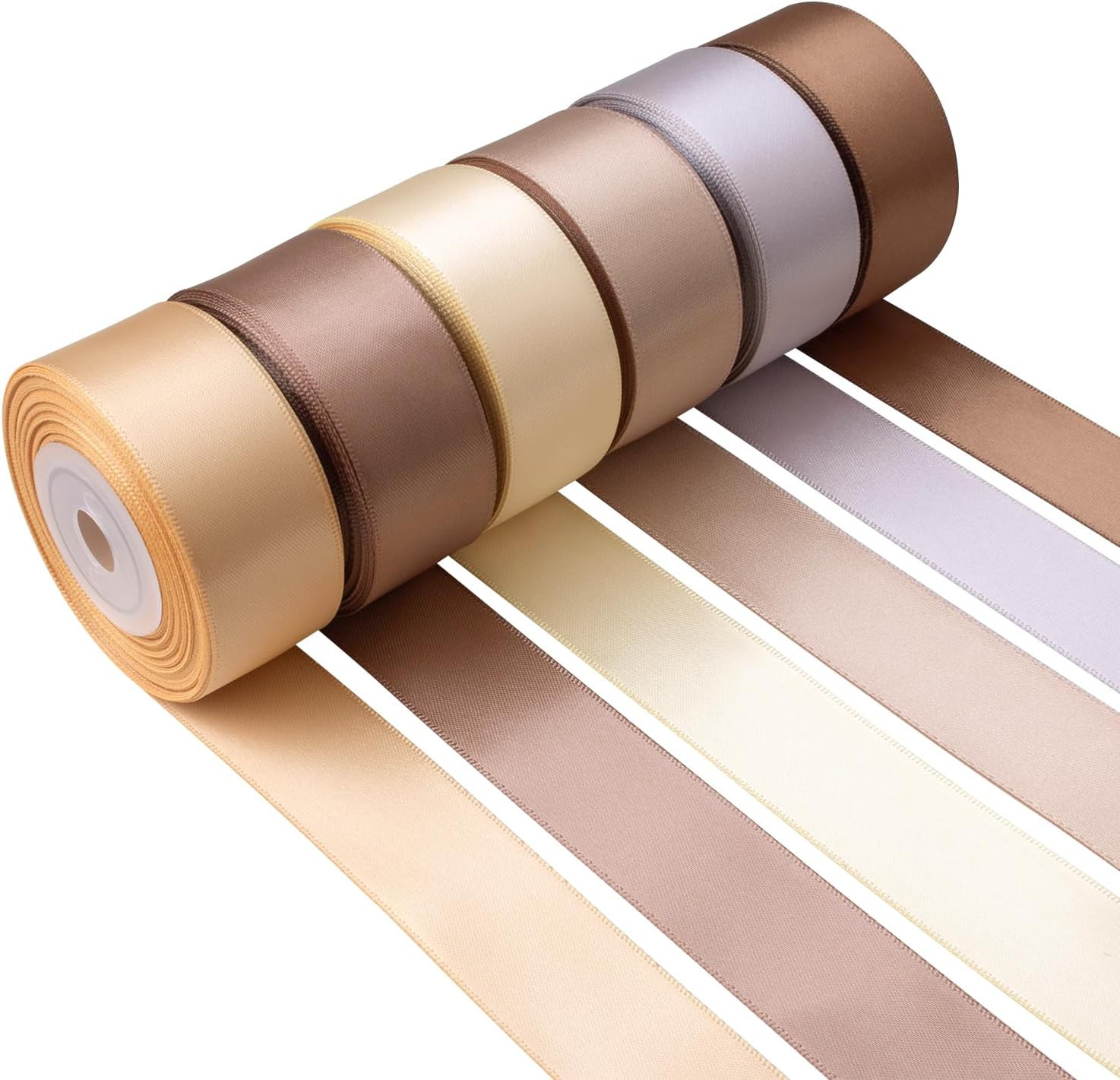Light Brown Ribbon 1 Inch Wide Neutral Ribbon Tan Champagne Gold Satin Ribbon Assorted Solid Colo... | Amazon (US)