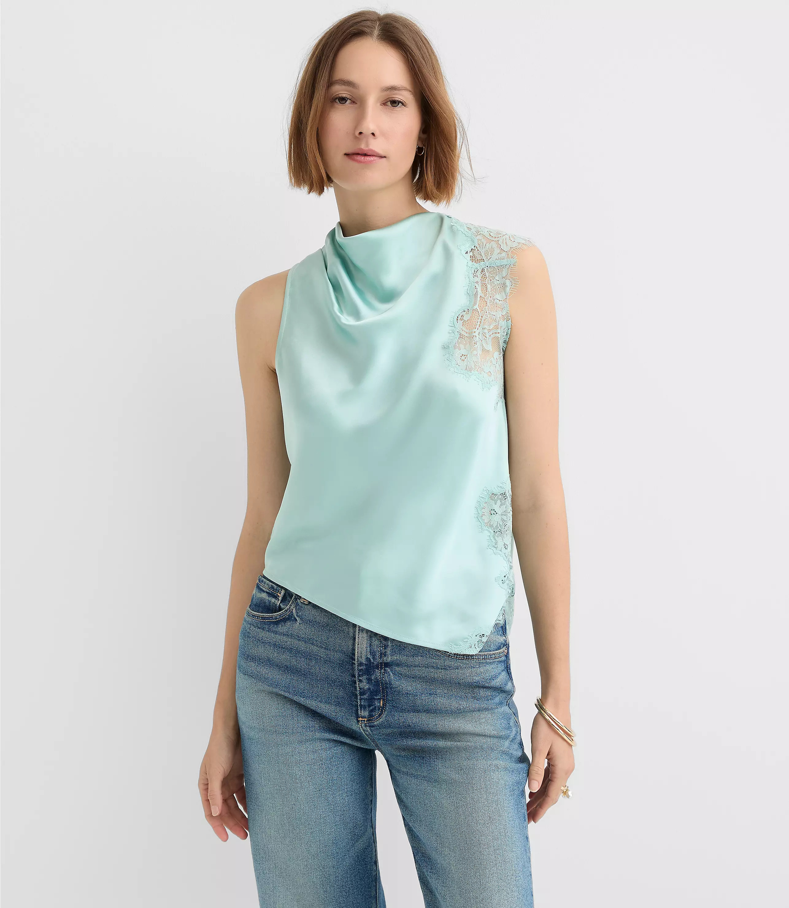 Lace Trim Satin Sleeveless Top | LOFT