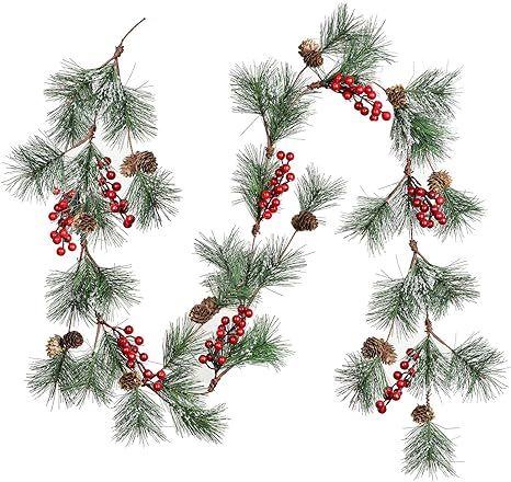 DearHouse 6FT Berry Christmas Garland with Pine Needles Berries Pinecones Winter Artificial Green... | Amazon (US)