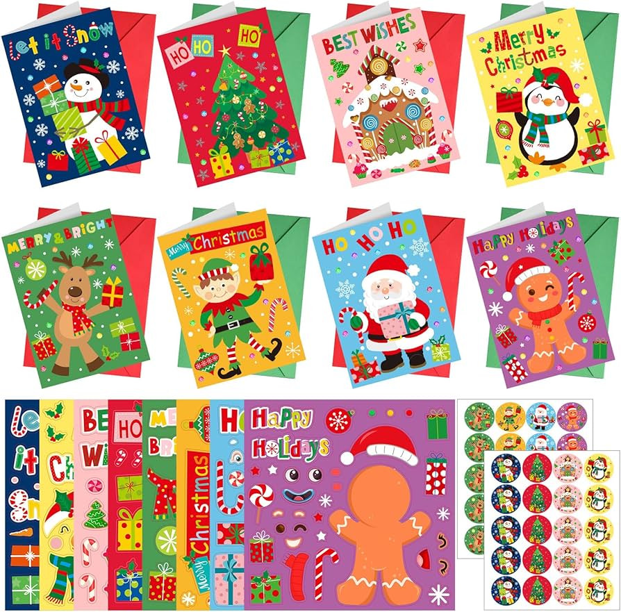 32 Pack Christmas Cards Xmas Crafts DIY Cards with Envelopes Merry Christmas Crafts Kit Christmas... | Amazon (US)