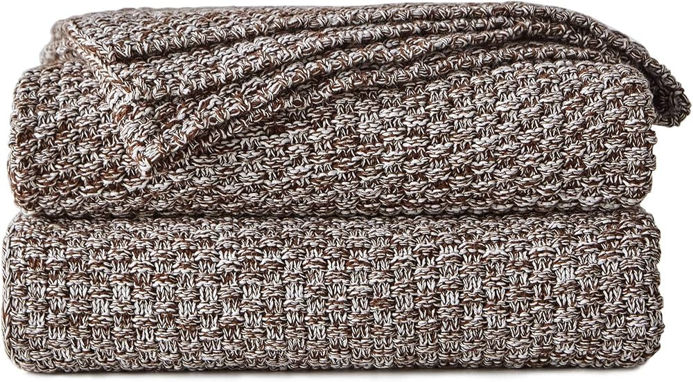 Longhui bedding Coffee Knitted Throw Blanket for Couch, Soft, Cozy Machine Washable 100% Cotton S... | Amazon (US)