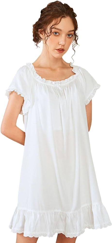 Nanxson Womens' Cotton Nightgown Short Sleeve Sleepwear Vintage Victorian Nightshirt Lounge Dress | Amazon (US)