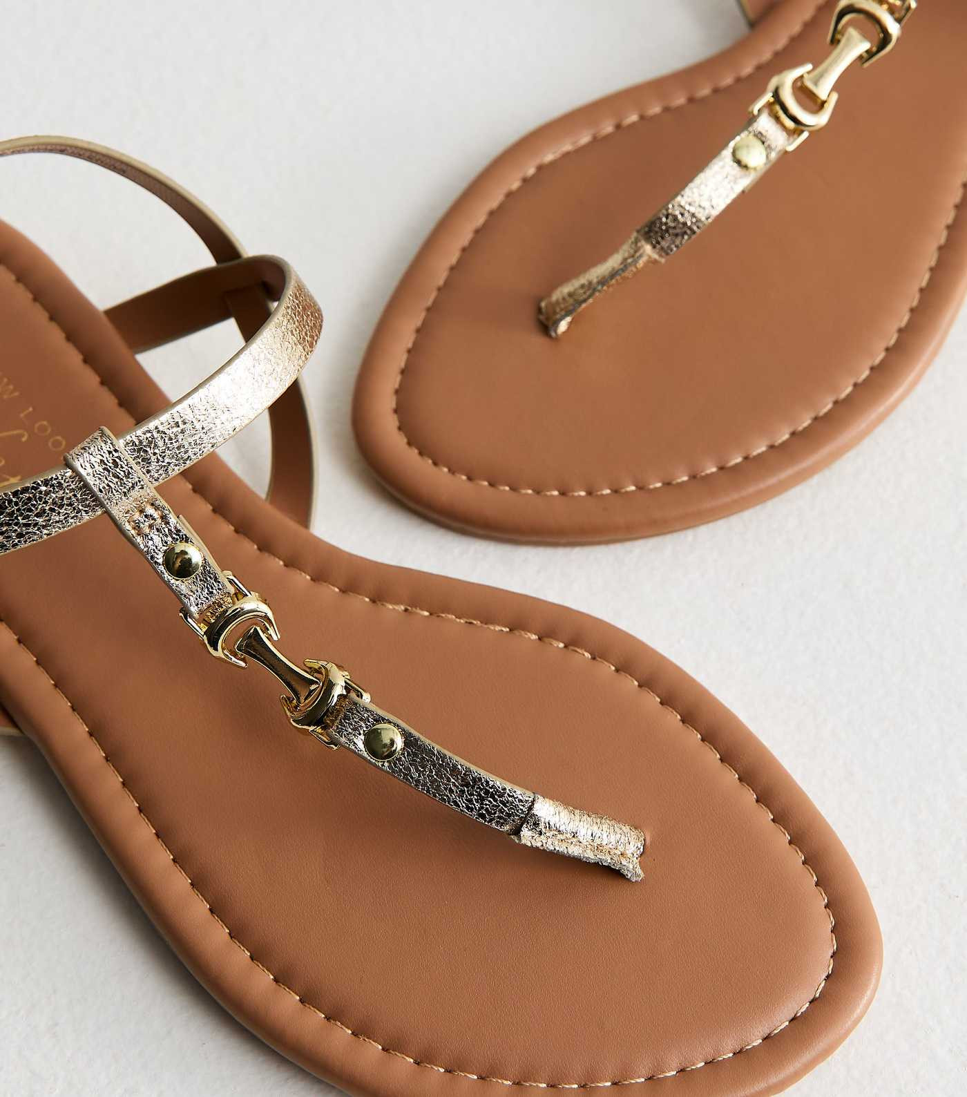 Gold Faux Leather Metal Toe Post Sandals | New Look | New Look (UK)
