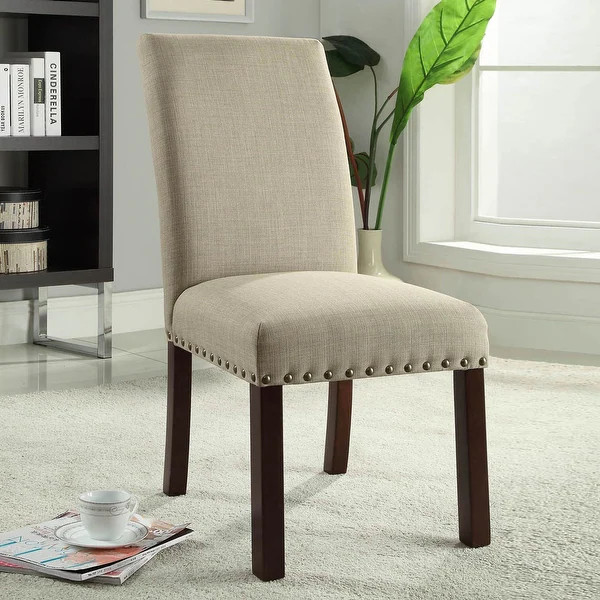 HomePop Linen Tan Nail Head Parsons Chairs (Set of 2) | Bed Bath & Beyond