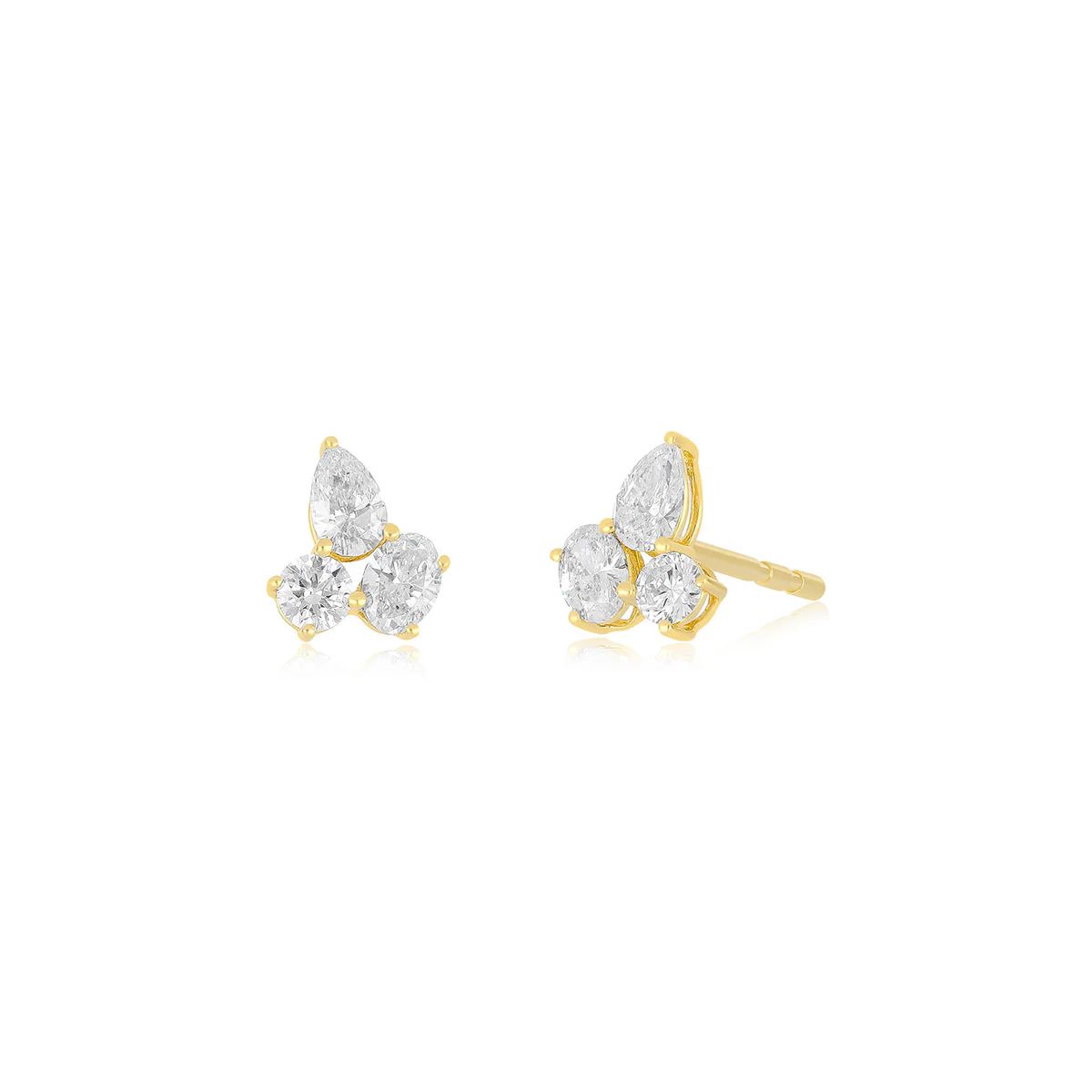 Triple Diamond Cluster Stud Earrings | EF Collection