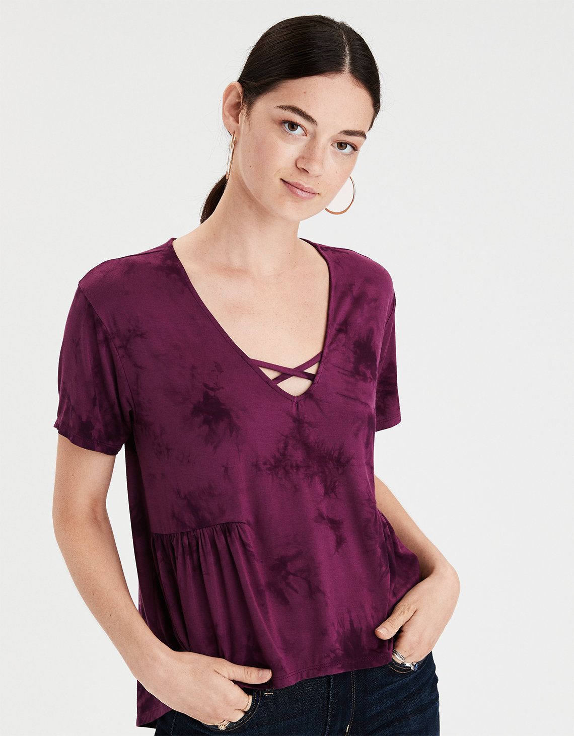 AE Tie Dye Gathered Side T-Shirt | American Eagle Outfitters (US & CA)
