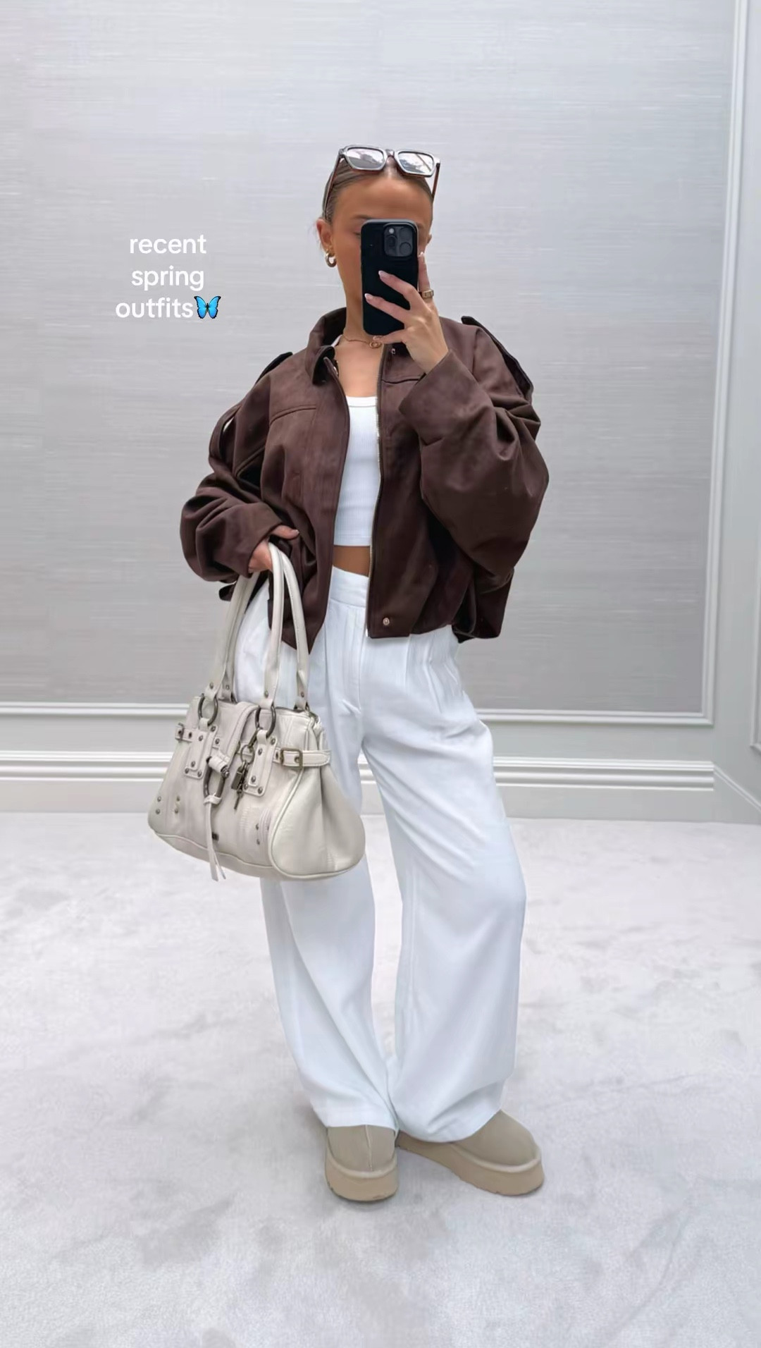 spring outfit inspo🦋✨

Pinterest style outfit inspo ideas spring TikTok casual easy basic neutral ootd wishlist faves casual petite oversized viral wide leg loose baggy white trousers suede brown jacket 

#LTKpetite #LTKspring #LTKuk