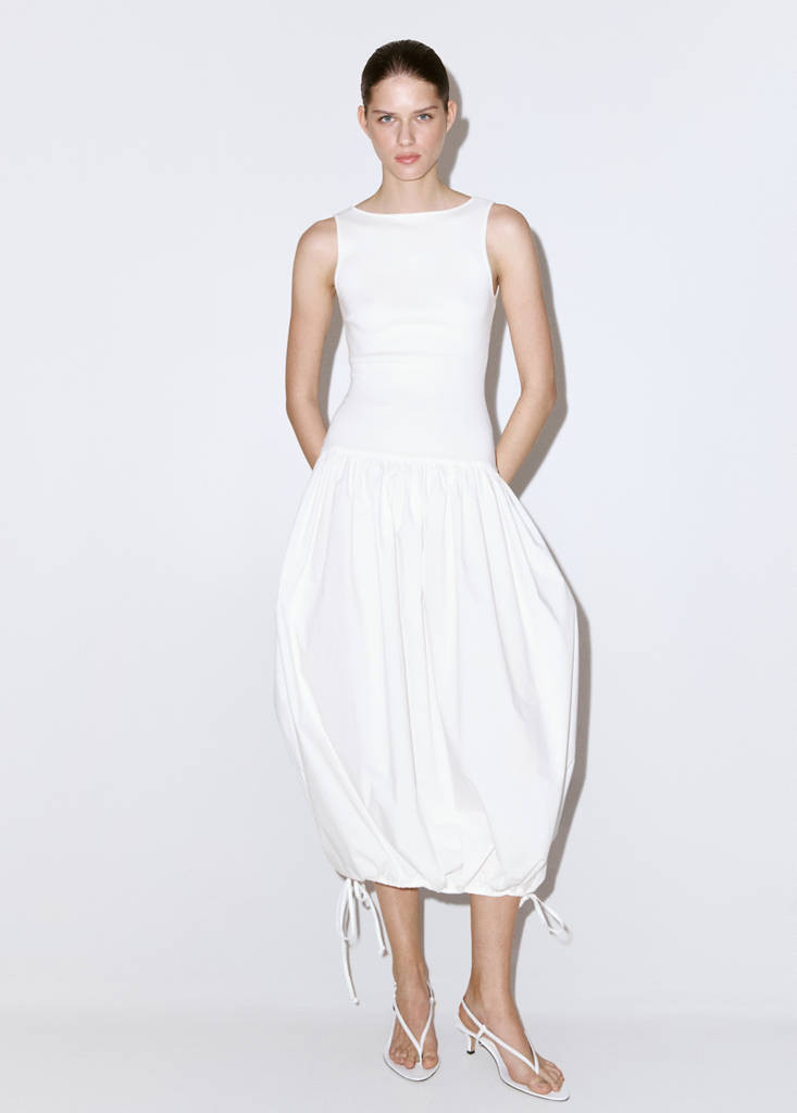 Mixed-fabric open-back dress white - Women - 2 - MANGO | Mango (US/MX/AU)