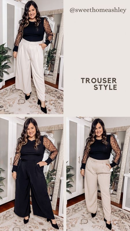 Wearing an XL short in both amazon trousers 
Wearing a 12 short in the target trousers
Wearing an xl in the sheer sleeve top
Sized up half a size in the black heels

Workwear, black pants, cream pants, Amazon finds 

#LTKcurves #LTKworkwear