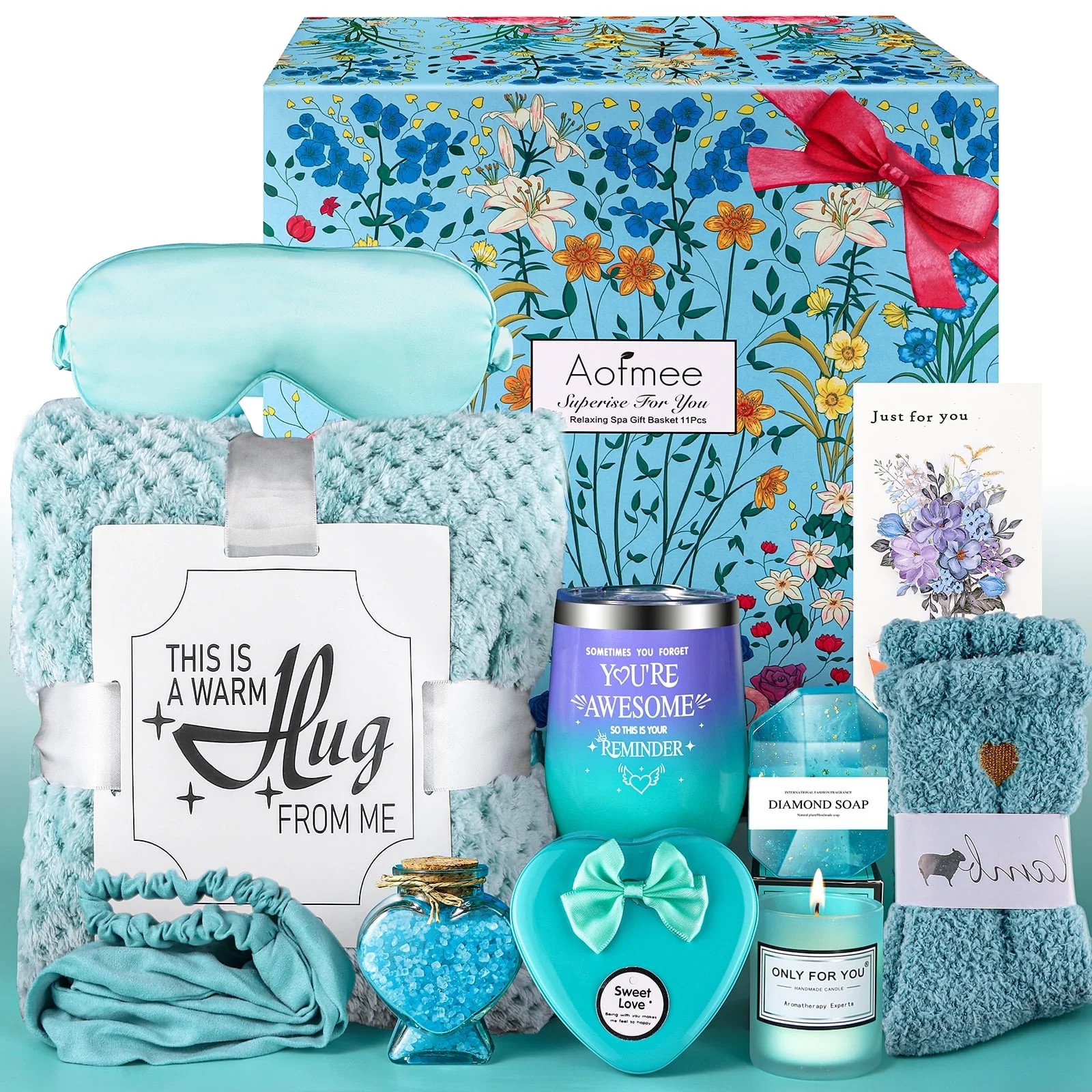 Aofmee Gift Baskets for Women, 10 Pcs Ocean Relaxing Spa Bath Gifts Sets with Flannel Blanket, Be... | Walmart (US)