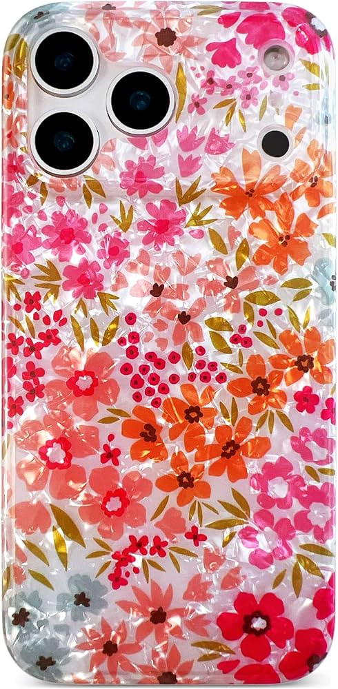 Qokey Case for iPhone 17 Pro Max 6.9" - Sparkle Bling Floral Design Scratch-Resistant, Clear Anti... | Amazon (US)