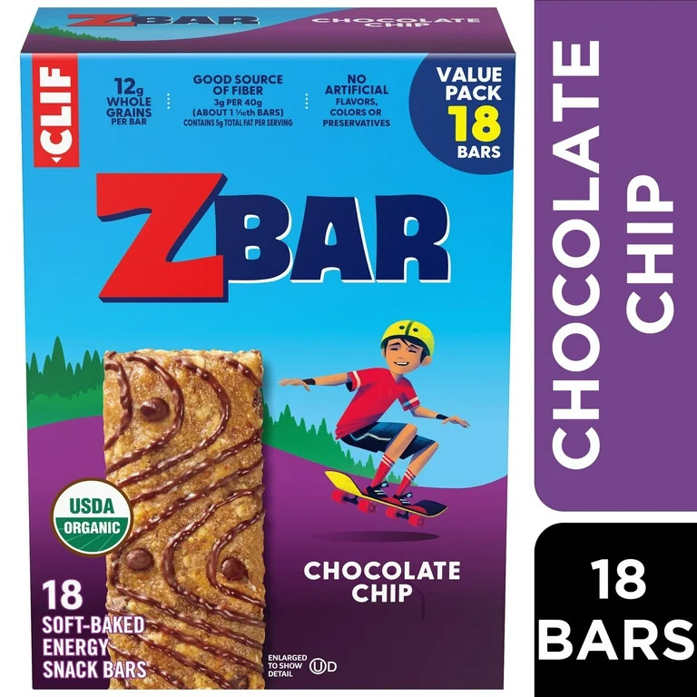 Zbar Chocolate Chip Flavor Soft Baked Snack Bars, Organic Granola Bars, 18ct | Walmart (US)
