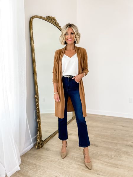 These dark wash jeans are on sale this week! I am wearing a 2! Size up if in between! XS in the cardigan and tank! 

Loverly Grey, fall outfit 

#LTKSeasonal #LTKfindsunder50 #LTKstyletip
