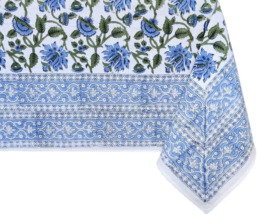ATOSII Taj 100% Cotton Summer Tablecloth, Block Print Floral Rectangle Table Cloth for Dining Tab... | Amazon (US)