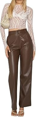 Women Faux Leather Pants High Waist Straight Leg Leggings Loose Fit Trousers Vintage 90s Streetwe... | Amazon (US)