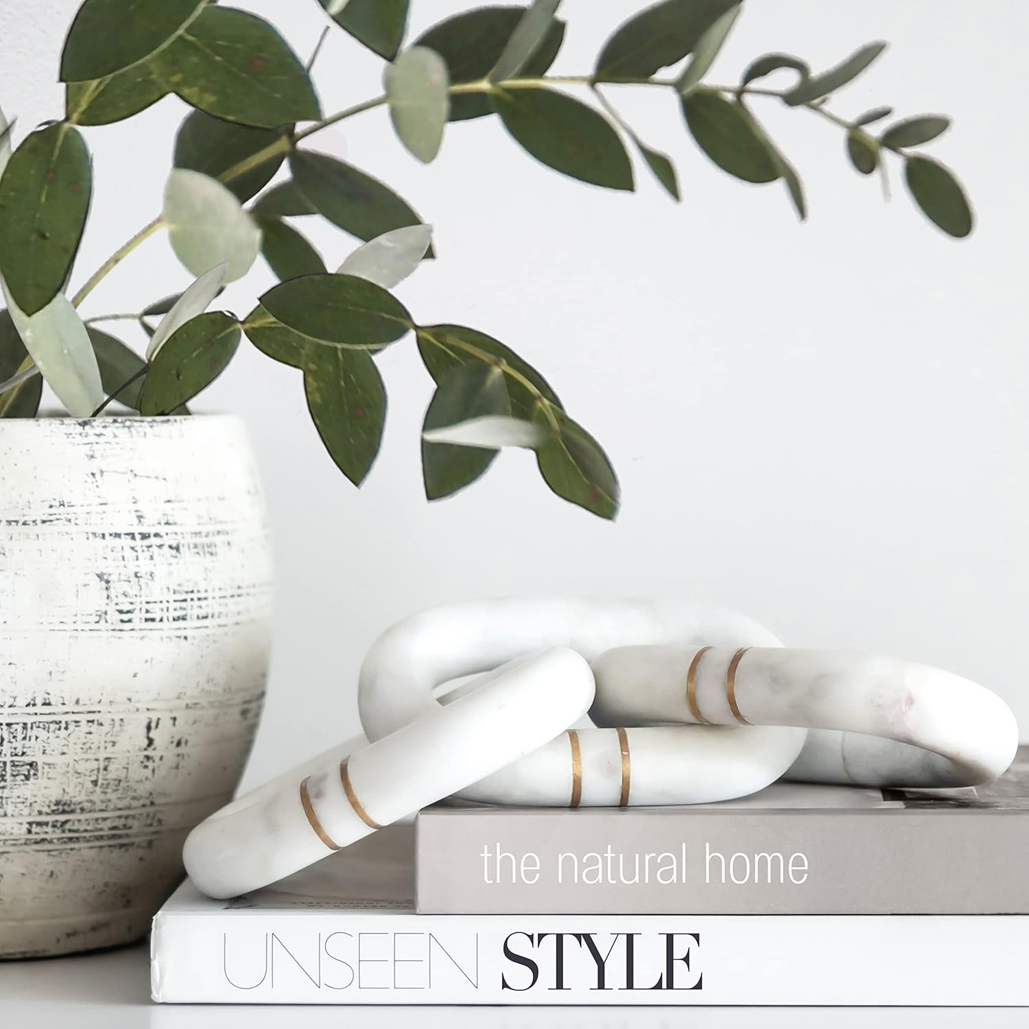 STRONA 13" White Marble Chain Link Decor with Brass Detail - Coffee Table Decor, Bookshelf Decor,... | Amazon (US)