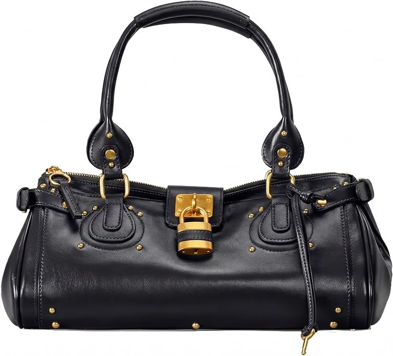 Women PU Leather Vintage Y2K Lock East West Bag Top Handle Handbag Retro Studded Underarm Shoulde... | Amazon (US)