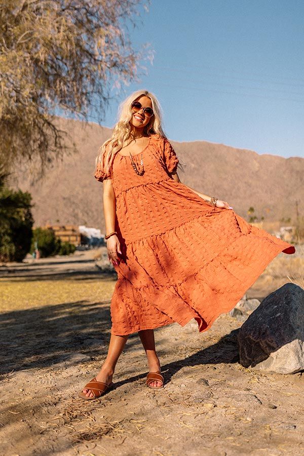 Gorgeous Girly Tiered Midi In Rust | Impressions Online Boutique
