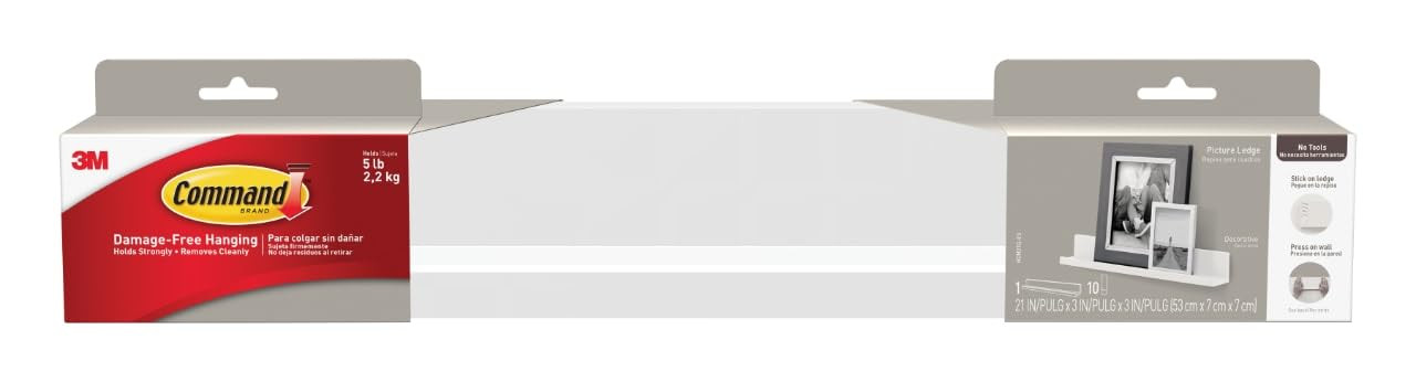 Command Picture Ledge, 21" Damage Free Hanging Floating Shelf with Adhesive Strips, Quartz, No To... | Amazon (US)