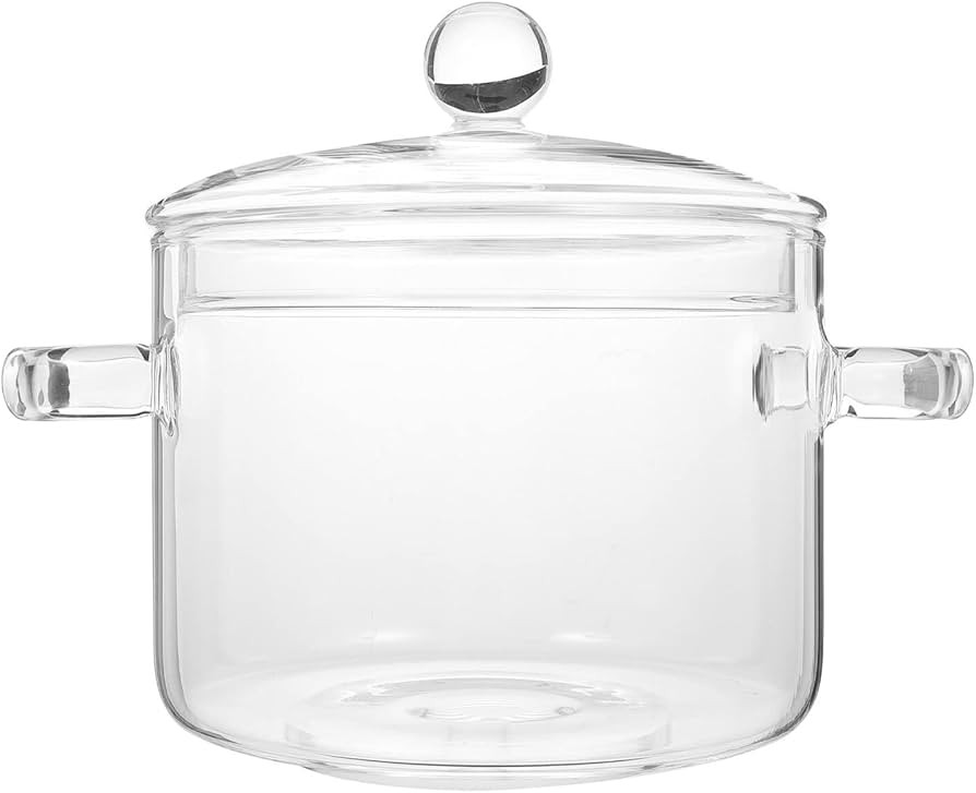 Glass Cooking Pot with Lid and Handle, 1.35L/45 oz Clear Heat Resistant Glass Stovetop Pot, Glass... | Amazon (US)