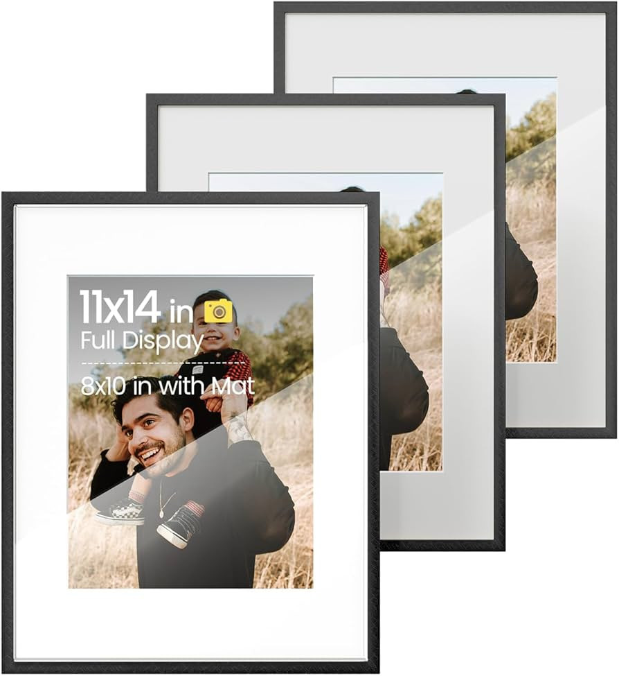Aluminum Metal 11x14 Picture Frames Set of 3 with Mat to Display 8x10 Picture,Black Picture Frame... | Amazon (US)