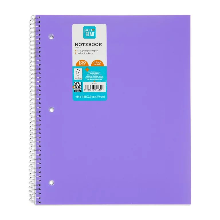 Pen+Gear Poly 1-Subject Notebook, College Ruled, 100 Heavyweight Sheets | Walmart (US)