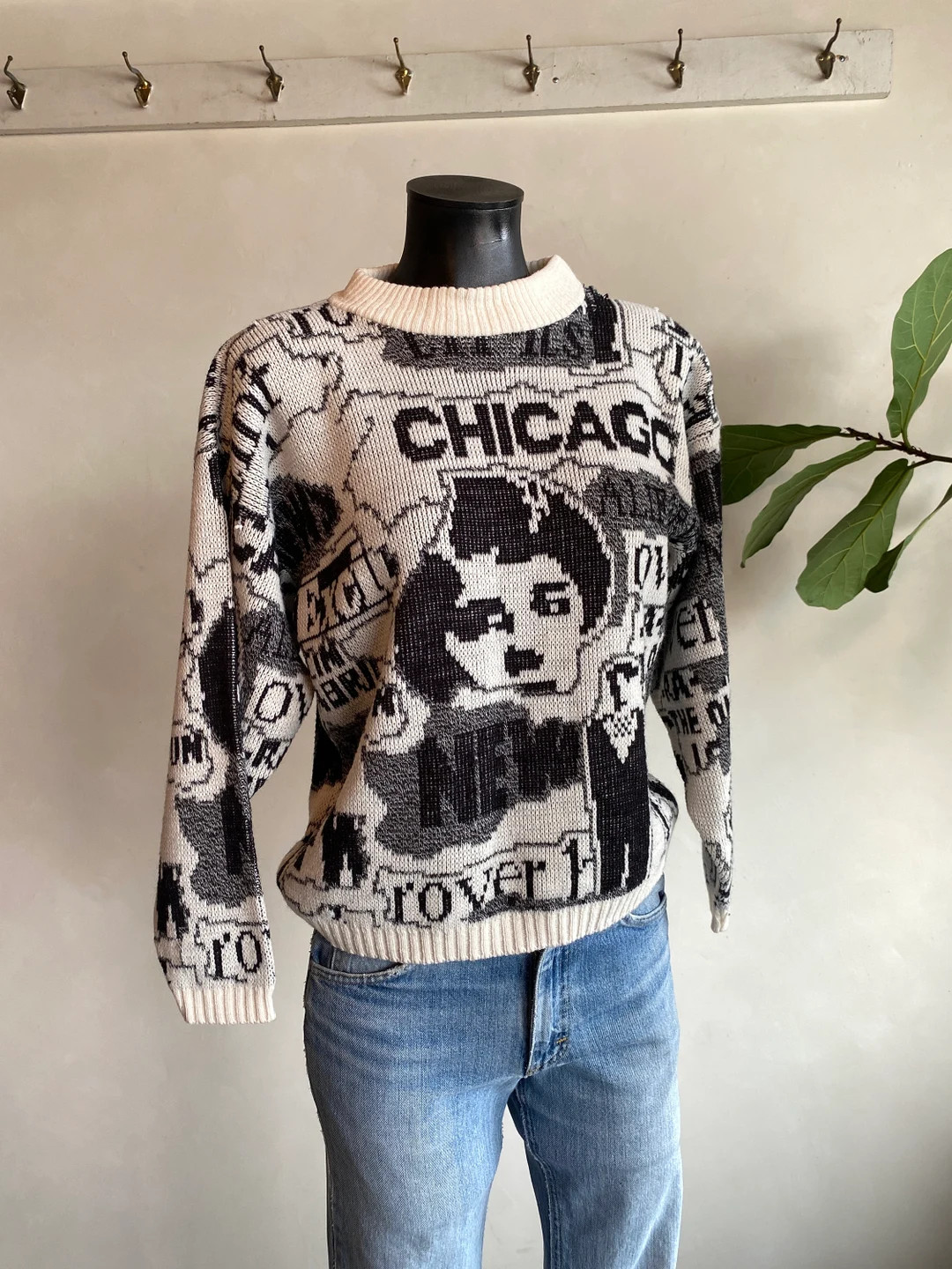 1970s/80s La Vista Chicago Knit All Over Print Newsaper Pullover Sweater - Etsy | Etsy (US)